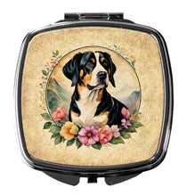 Load image into Gallery viewer, Entlebucher Mountain Dog and Flowers Compact Mirror – Stylish Purse Mirror with Artistic Covers