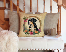 Load image into Gallery viewer, Entlebucher Mountain Dog and Flowers Throw Pillow - 14x14 Decorative Pillow – Art for Your Home &amp; Patio