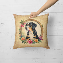 Load image into Gallery viewer, Entlebucher Mountain Dog and Flowers Fabric Decorative Pillow