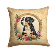 Load image into Gallery viewer, Entlebucher Mountain Dog and Flowers Fabric Decorative Pillow