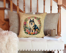 Load image into Gallery viewer, Finnish Lapphund and Flowers Throw Pillow - 14x14 Decorative Pillow – Art for Your Home &amp; Patio