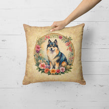 Load image into Gallery viewer, Finnish Lapphund and Flowers Fabric Decorative Pillow