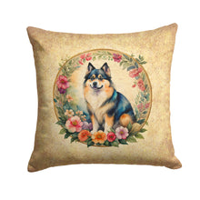 Load image into Gallery viewer, Finnish Lapphund and Flowers Fabric Decorative Pillow