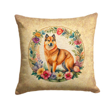 Load image into Gallery viewer, Finnish Spitz and Flowers Throw Pillow - 14x14 Decorative Pillow – Art for Your Home &amp; Patio