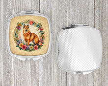 Load image into Gallery viewer, Finnish Spitz and Flowers Compact Mirror – Stylish Purse Mirror with Artistic Covers