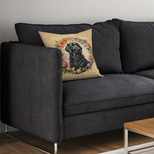 Load image into Gallery viewer, Flat-Coated Retriever and Flowers Throw Pillow - 14x14 Decorative Pillow – Art for Your Home &amp; Patio