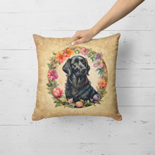 Load image into Gallery viewer, Flat-Coated Retriever and Flowers Fabric Decorative Pillow