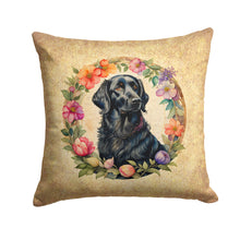 Load image into Gallery viewer, Flat-Coated Retriever and Flowers Fabric Decorative Pillow