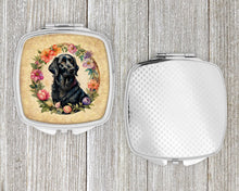 Load image into Gallery viewer, Flat-Coated Retriever and Flowers Compact Mirror – Stylish Purse Mirror with Artistic Covers