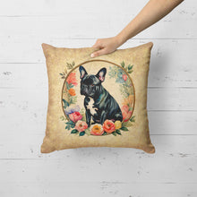 Load image into Gallery viewer, Black French Bulldog and Flowers Fabric Decorative Pillow