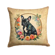 Load image into Gallery viewer, Black French Bulldog and Flowers Fabric Decorative Pillow