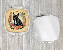 Load image into Gallery viewer, Black French Bulldog and Flowers Compact Mirror – Stylish Purse Mirror with Artistic Covers