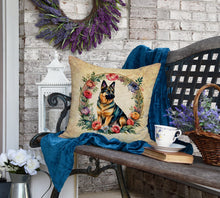 Load image into Gallery viewer, German Shepherd and Flowers Fabric Decorative Pillow