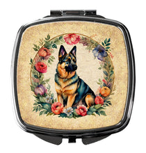 Load image into Gallery viewer, German Shepherd and Flowers Compact Mirror – Stylish Purse Mirror with Artistic Covers