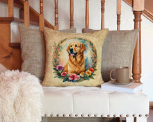 Load image into Gallery viewer, Golden Retriever and Flowers Throw Pillow - 14x14 Decorative Pillow – Art for Your Home &amp; Patio