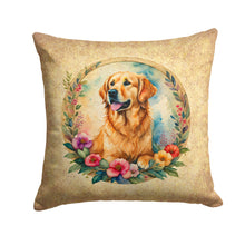 Load image into Gallery viewer, Golden Retriever and Flowers Throw Pillow - 14x14 Decorative Pillow – Art for Your Home &amp; Patio