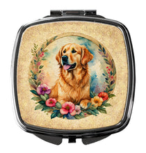 Load image into Gallery viewer, Golden Retriever and Flowers Compact Mirror – Stylish Purse Mirror with Artistic Covers