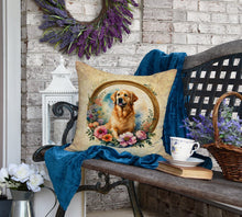 Load image into Gallery viewer, Golden Retriever and Flowers Fabric Decorative Pillow