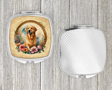 Load image into Gallery viewer, Golden Retriever and Flowers Compact Mirror – Stylish Purse Mirror with Artistic Covers