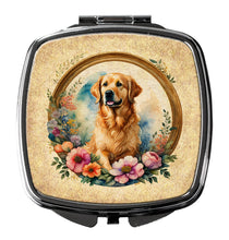 Load image into Gallery viewer, Golden Retriever and Flowers Compact Mirror – Stylish Purse Mirror with Artistic Covers
