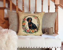Load image into Gallery viewer, Gordon Setter and Flowers Throw Pillow - 14x14 Decorative Pillow – Art for Your Home &amp; Patio