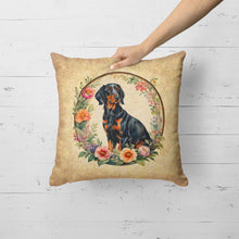 Load image into Gallery viewer, Gordon Setter and Flowers Fabric Decorative Pillow
