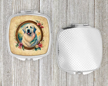 Load image into Gallery viewer, Great Pyrenees and Flowers Compact Mirror – Stylish Purse Mirror with Artistic Covers