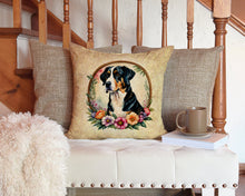 Load image into Gallery viewer, Greater Swiss Mountain Dog and Flowers Throw Pillow - 14x14 Decorative Pillow – Art for Your Home &amp; Patio