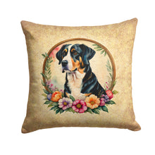 Load image into Gallery viewer, Greater Swiss Mountain Dog and Flowers Throw Pillow - 14x14 Decorative Pillow – Art for Your Home &amp; Patio