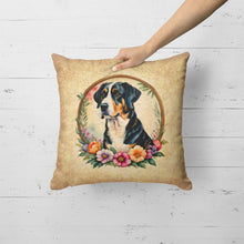 Load image into Gallery viewer, Greater Swiss Mountain Dog and Flowers Fabric Decorative Pillow