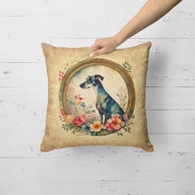 Load image into Gallery viewer, Greyhound and Flowers Fabric Decorative Pillow