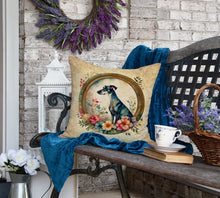 Load image into Gallery viewer, Greyhound and Flowers Fabric Decorative Pillow