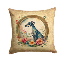 Load image into Gallery viewer, Greyhound and Flowers Fabric Decorative Pillow