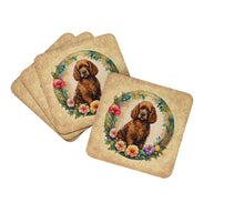 Load image into Gallery viewer, Irish Water Spaniel and Flowers Coasters - Set of 4 Lightweight Foam, Absorbent Drink Coasters