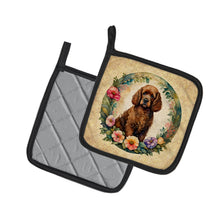 Load image into Gallery viewer, Irish Water Spaniel and Flowers Pot Holders - Set of 2 Decorative Kitchen Helpers | Made in the USA