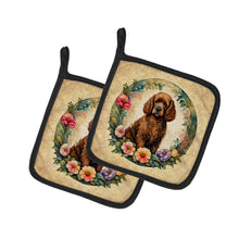 Load image into Gallery viewer, Irish Water Spaniel and Flowers Pot Holders - Set of 2 Decorative Kitchen Helpers | Made in the USA