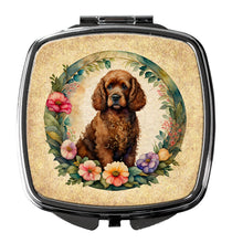 Load image into Gallery viewer, Irish Water Spaniel and Flowers Compact Mirror – Stylish Purse Mirror with Artistic Covers