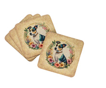 Load image into Gallery viewer, Jack Russell Terrier and Flowers Coasters - Set of 4 Lightweight Foam, Absorbent Drink Coasters