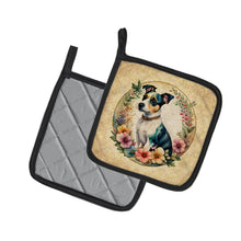 Load image into Gallery viewer, Jack Russell Terrier and Flowers Pot Holders - Set of 2 Decorative Kitchen Helpers | Made in the USA