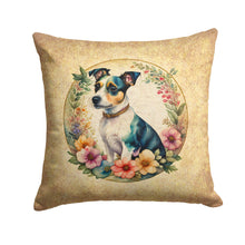 Load image into Gallery viewer, Jack Russell Terrier and Flowers Fabric Decorative Pillow