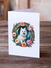 Load image into Gallery viewer, Japanese Spitz and Flowers Greeting Cards -  Blank Note Cards – 8-Pack of Artist-Designed Cards with Envelopes