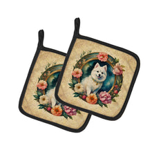 Load image into Gallery viewer, Japanese Spitz and Flowers Pot Holders - Set of 2 Decorative Kitchen Helpers | Made in the USA