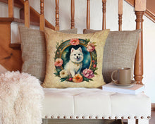 Load image into Gallery viewer, Japanese Spitz and Flowers Throw Pillow - 14x14 Decorative Pillow – Art for Your Home &amp; Patio