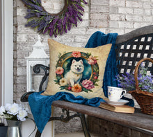 Load image into Gallery viewer, Japanese Spitz and Flowers Fabric Decorative Pillow