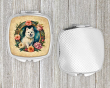 Load image into Gallery viewer, Japanese Spitz and Flowers Compact Mirror – Stylish Purse Mirror with Artistic Covers