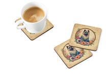 Load image into Gallery viewer, Keeshond and Flowers Coasters - Set of 4 Lightweight Foam, Absorbent Drink Coasters