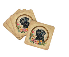 Load image into Gallery viewer, Black Labrador Retriever and Flowers Coasters - Set of 4 Lightweight Foam, Absorbent Drink Coasters