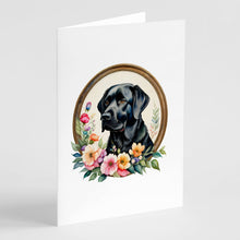 Load image into Gallery viewer, Black Labrador Retriever and Flowers Greeting Cards -  Blank Note Cards – 8-Pack of Artist-Designed Cards with Envelopes