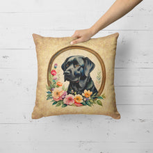 Load image into Gallery viewer, Black Labrador Retriever and Flowers Fabric Decorative Pillow