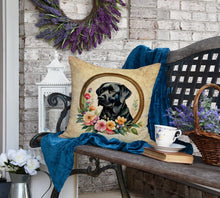 Load image into Gallery viewer, Black Labrador Retriever and Flowers Fabric Decorative Pillow